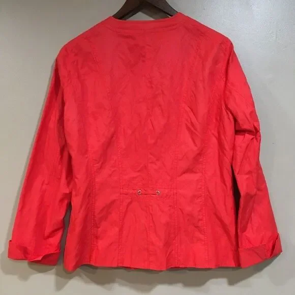 Laura Ashley Womens L Full Zip Lined Jacket Red Zip Pockets Laced Collar Classic - Picture 4 of 10